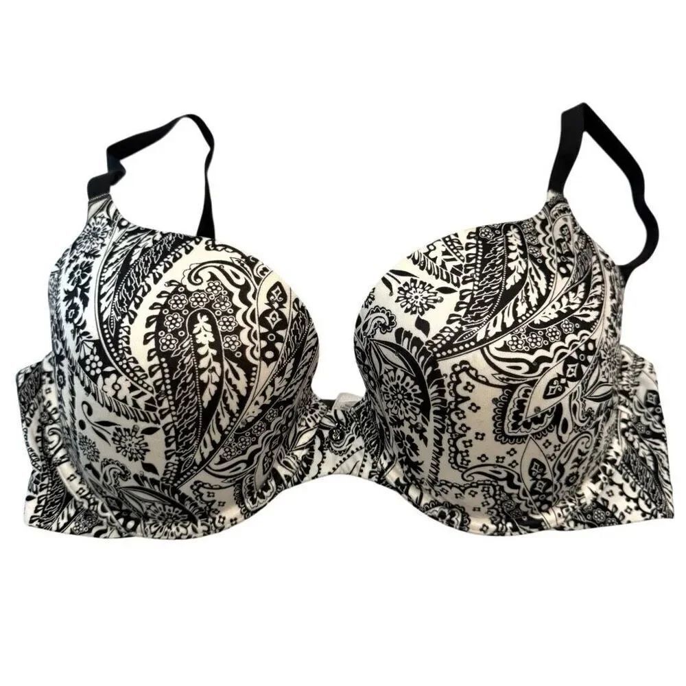 Victoria's Secret Paisley Rhinestone Wired Lined Demi Bra Black White Size 34D